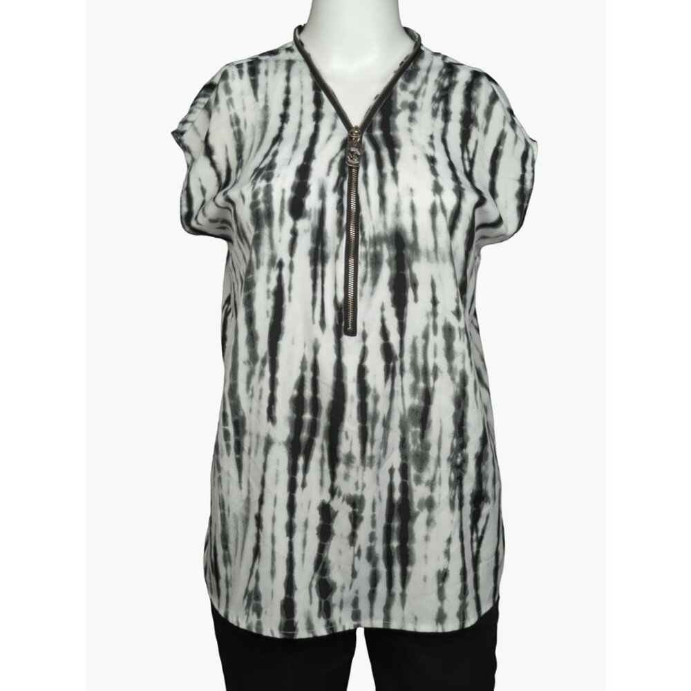 Michael Kors Womens Small Tie Dye Top Zipper Accent Short Sleeve